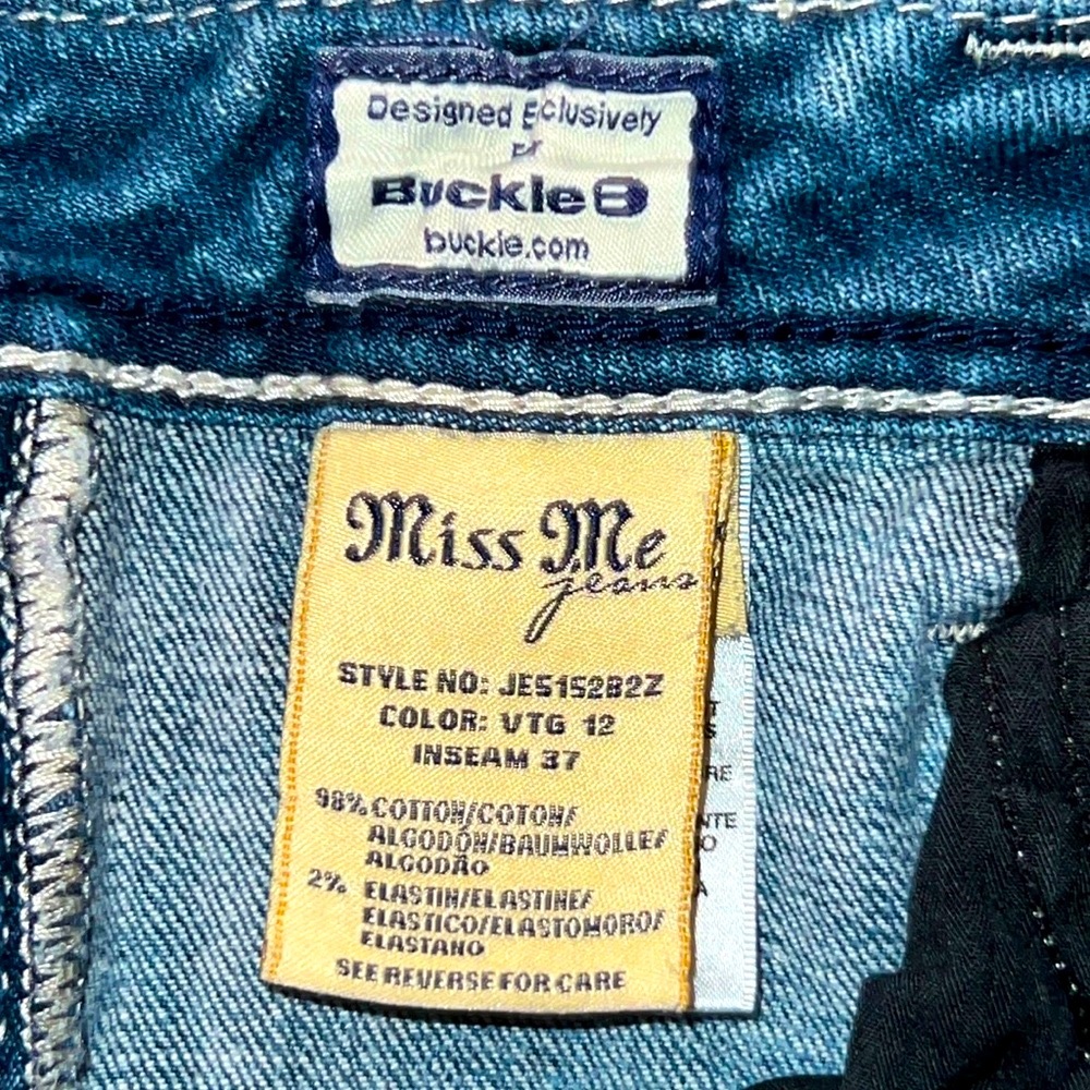 MISS ME 👖 DISTRESSED DESTROYED RIPPED THICK STITCH BOOTCUT JEANS Women 36/18 L33 - Picture 14 of 14